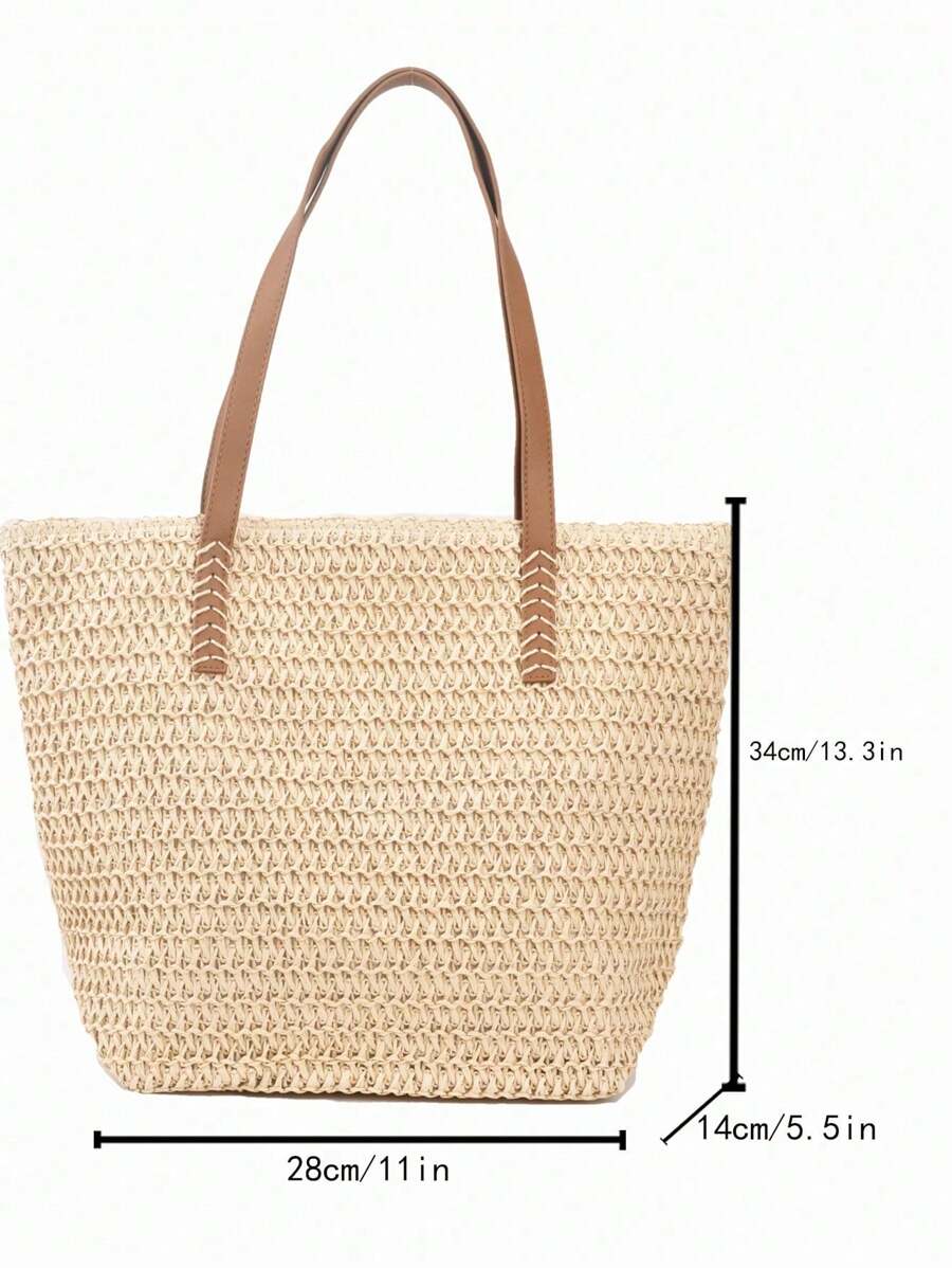 Livesso Summer Straw Beach Tote Bag, Large Capacity Handbag, Casual Multiple Pockets Women's Bag, Suitable With Dress For Shopping, Travel, Storage, Rattan Bag, Eye-Catching Beach Bag Summer, Summer S