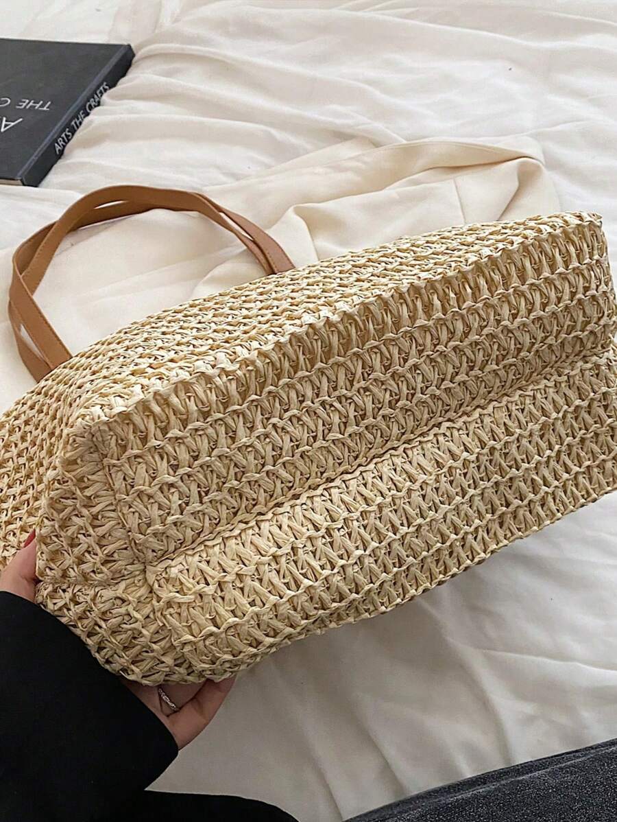 Livesso Summer Straw Beach Tote Bag, Large Capacity Handbag, Casual Multiple Pockets Women's Bag, Suitable With Dress For Shopping, Travel, Storage, Rattan Bag, Eye-Catching Beach Bag Summer, Summer S