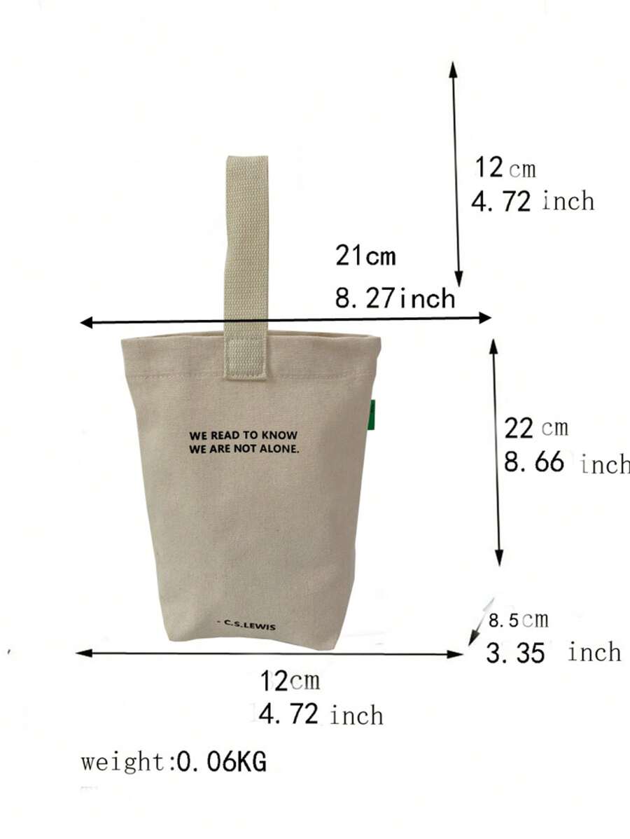 Fashionable Minimalist Women Handbag, Casual Canvas Small Tote Bag, Lightweight Foldable Square Bag, Beige Letter Print Design, Fits Keys, Water Bottle, Phone And Personal Items, Suitable For Outings