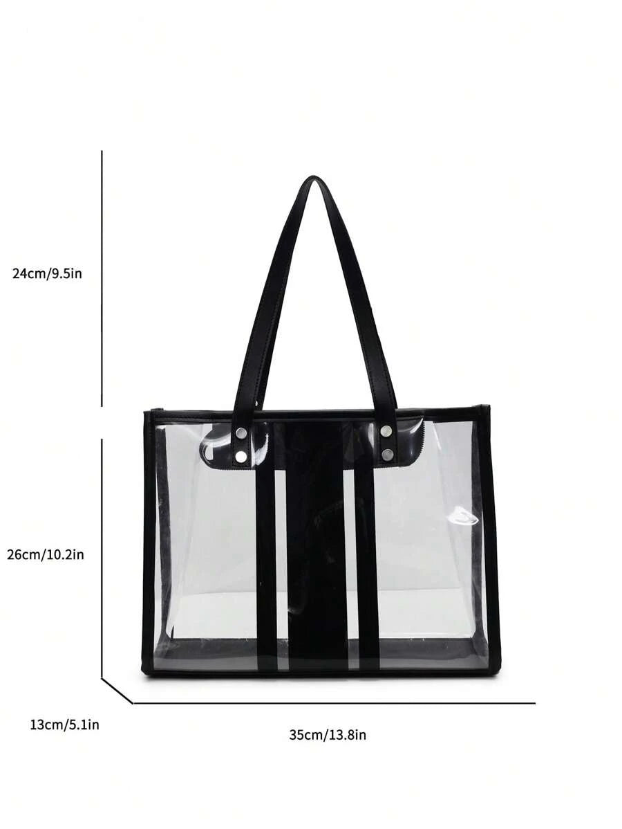 Simple Transparent Beach Tote Bag, Large Capacity Shoulder Handbag For Women, Beach Bags