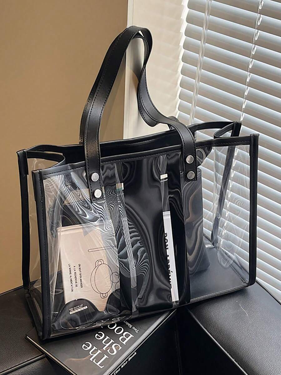 Simple Transparent Beach Tote Bag, Large Capacity Shoulder Handbag For Women, Beach Bags