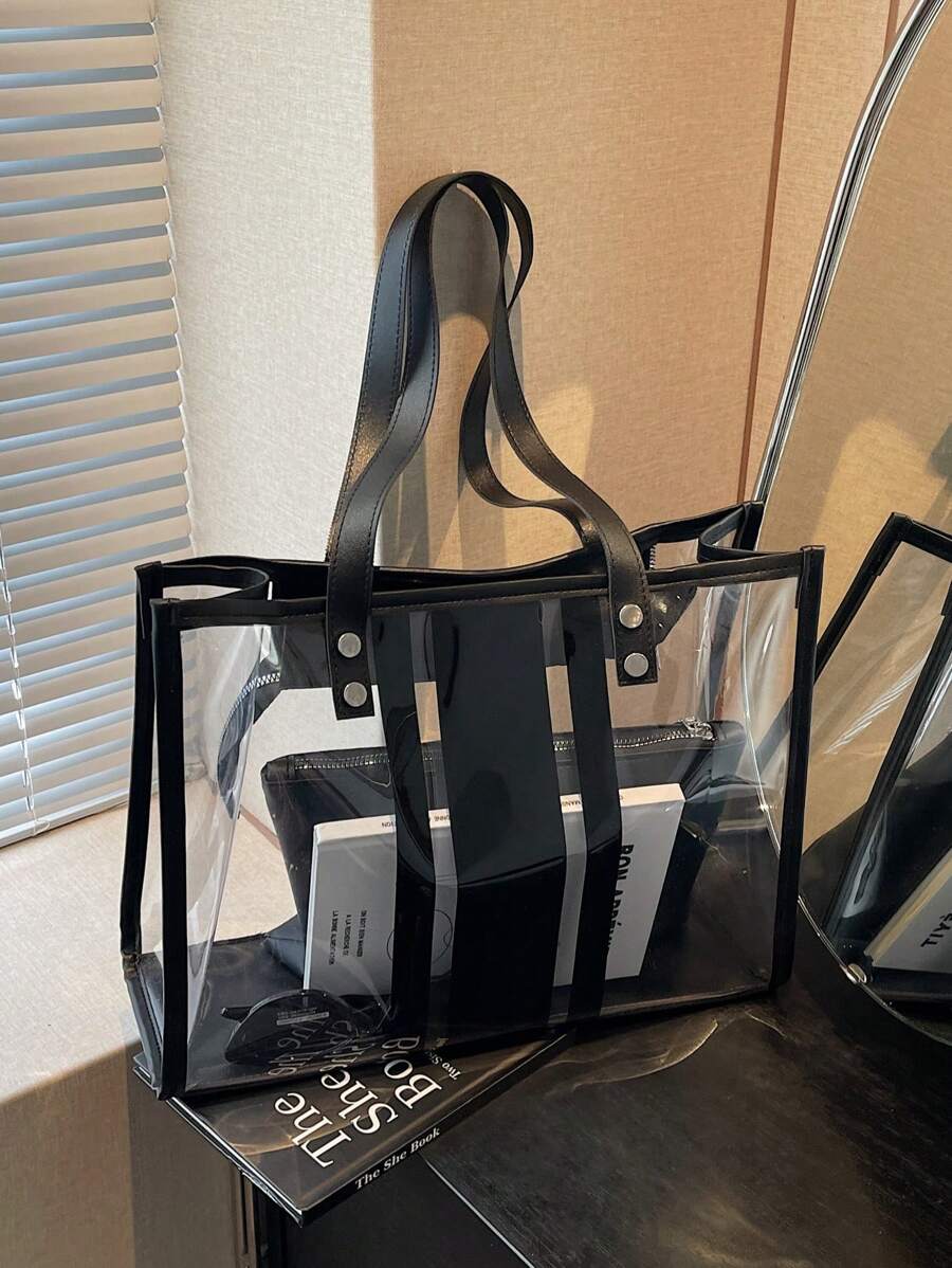 Simple Transparent Beach Tote Bag, Large Capacity Shoulder Handbag For Women, Beach Bags
