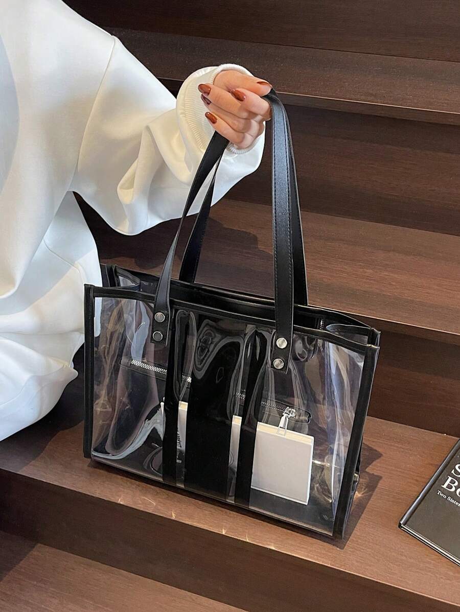 Simple Transparent Beach Tote Bag, Large Capacity Shoulder Handbag For Women, Beach Bags