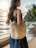 New Large Capacity Tote Bag, Woven Straw Dual Handle Design Women's Bag, Beach Bag For Commuting, Daily Shopping, Travel, Beach, Elegant, Lightweight, Casual, Portable, Suitable For Teenagers, College
