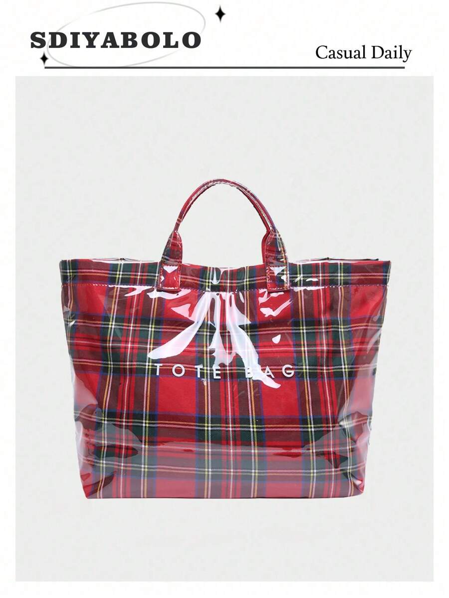 Fashionable Tote Bag- Large Capacity, Made Of Lightweight PVC And Kraft Paper, With Hook And Loop Closure, Stylish Choice For Women, Jelly Bag