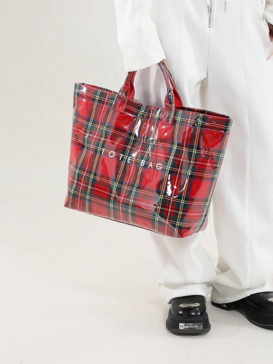 Fashionable Tote Bag- Large Capacity, Made Of Lightweight PVC And Kraft Paper, With Hook And Loop Closure, Stylish Choice For Women, Jelly Bag