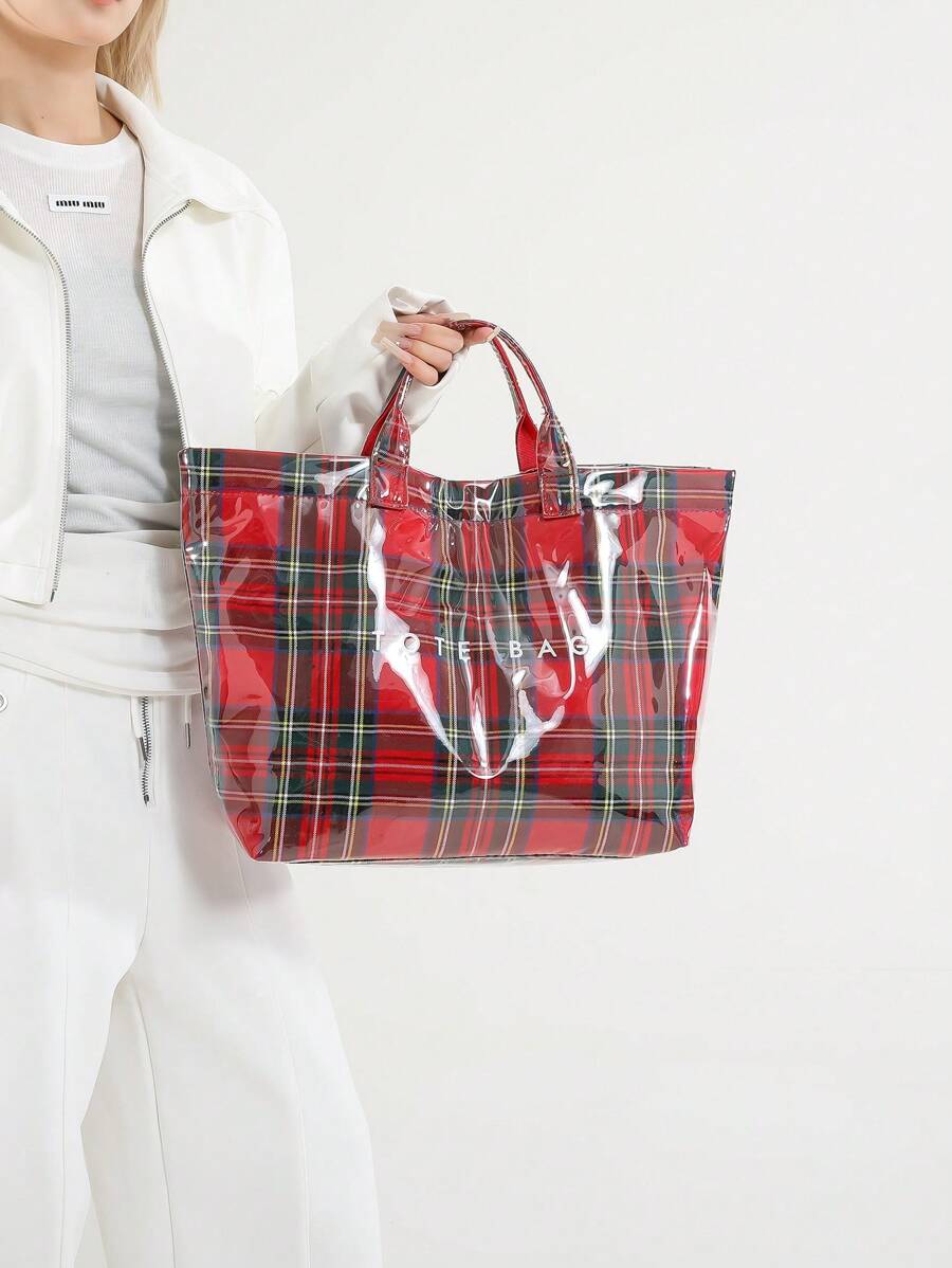Fashionable Tote Bag- Large Capacity, Made Of Lightweight PVC And Kraft Paper, With Hook And Loop Closure, Stylish Choice For Women, Jelly Bag