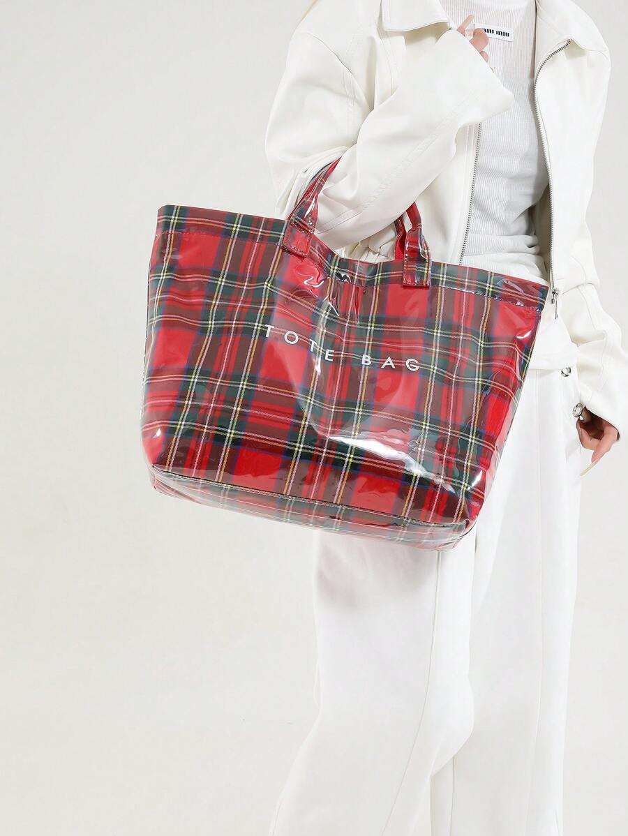 Fashionable Tote Bag- Large Capacity, Made Of Lightweight PVC And Kraft Paper, With Hook And Loop Closure, Stylish Choice For Women, Jelly Bag