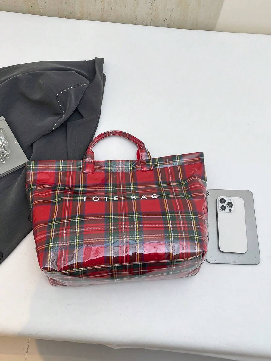 Fashionable Tote Bag- Large Capacity, Made Of Lightweight PVC And Kraft Paper, With Hook And Loop Closure, Stylish Choice For Women, Jelly Bag