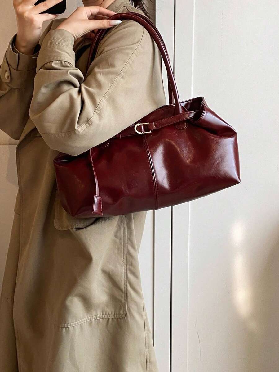 1pc Women's Large Capacity Tote Bag, PU Leather Shoulder Handbag, Casual Classic Minimalist Fashion Commuter Bag