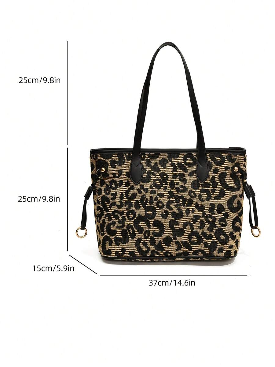 Fashionable And Casual Retro Leopard Print Pattern Women's Shoulder Tote Bag Suitable For Daily Commuting Women's Leopard Print Shoulder Bag As Gifts, Fall 2024 New Style Large Capacity Designer Tote