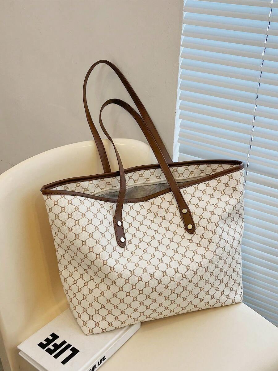 Fashion Versatile Minimalist Geometric Print Luxurious Tote Bag,Pink Bag