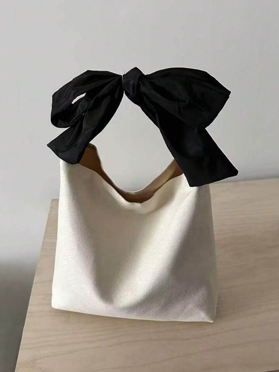 Fashion Cute Bow Handbag, Casual Canvas Shoulder Bag, Suitable For School, Work, Dating, Bow Purse For Women, Cute Bow Bag For Women