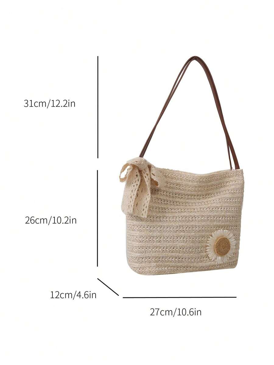 DAZY Chic Sunflower Woven Tote Bag, 2025 New Arrival Fashion Shoulder Bag, Korean Style Beach Woven Handbag For Women, Beach Necessities, Beach Essentials,Beach Stuff & Summer Essentials, Newest Holid