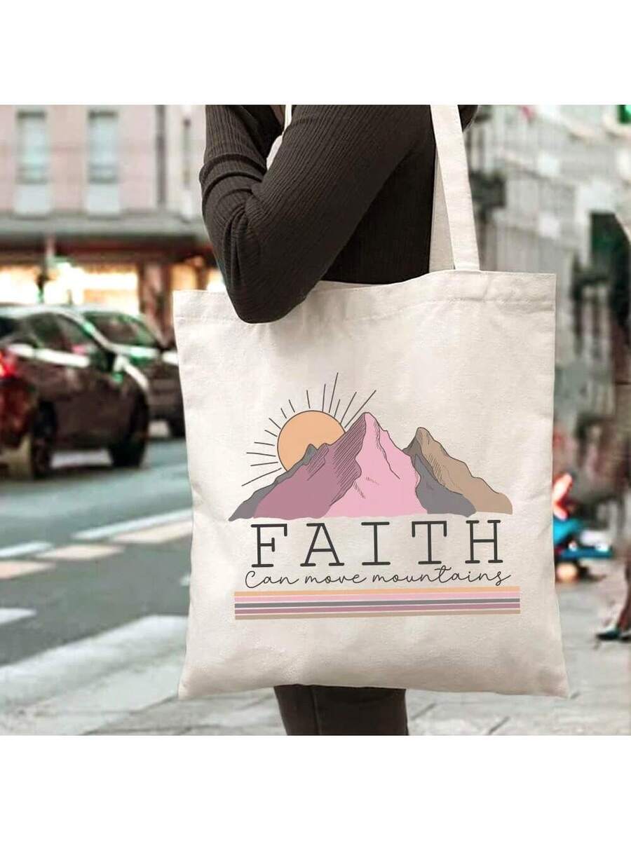 Upgraded Christian Tote Bag, Christian Gift, Church Bible Verse Handbag, Christian Print Handbag, Large Capacity, Fashionable And Simple Style, Durable Canvas Bag, Suitable For Outdoor Picnics And Par