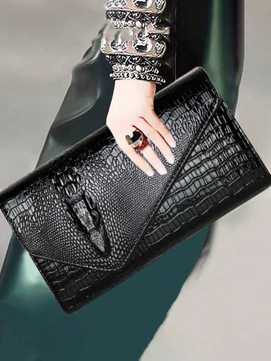 Luxury PU Leather Crossbody Bag, Fashionable & Versatile Women's Tote Handbag, Personalized & Stylish Crocodile Pattern Clutch Bag