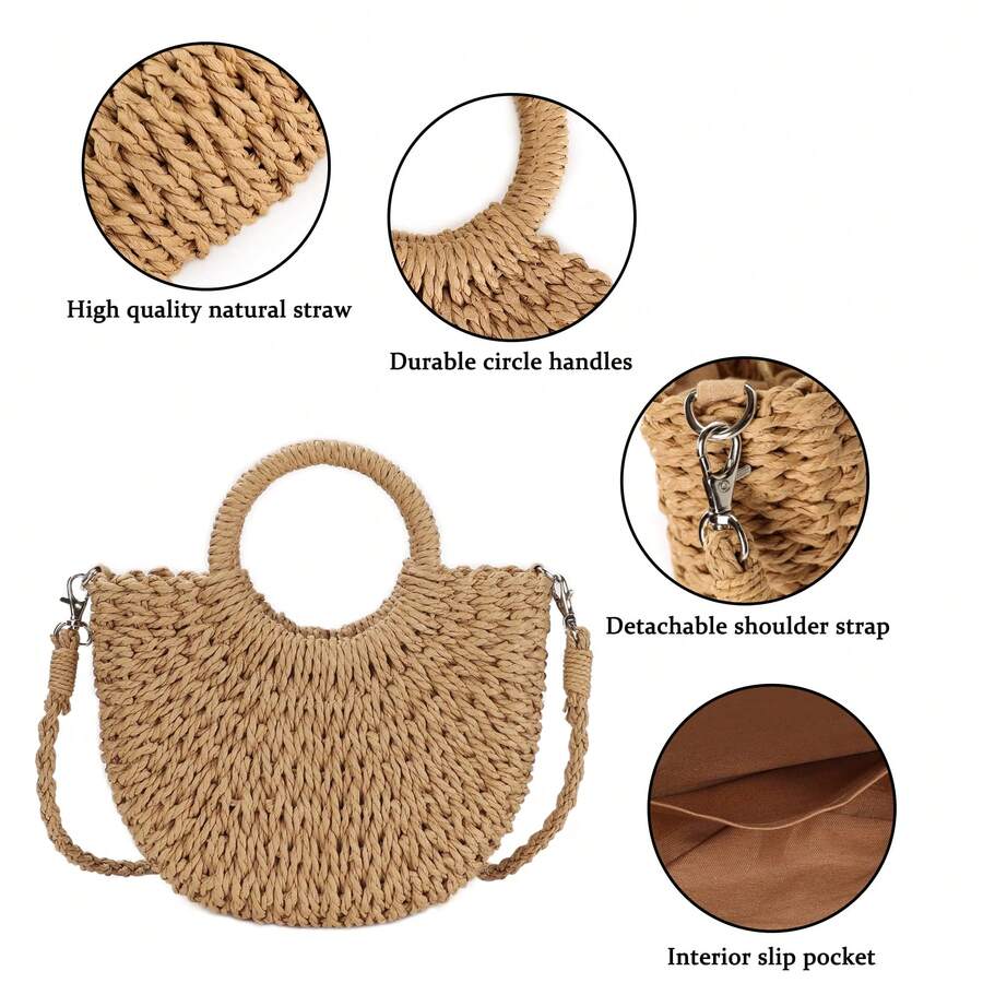 Oaoleer 1PC Straw Clutch Purses For Women Woven Straw Beach Sea Handbag Tote Bags For Summer