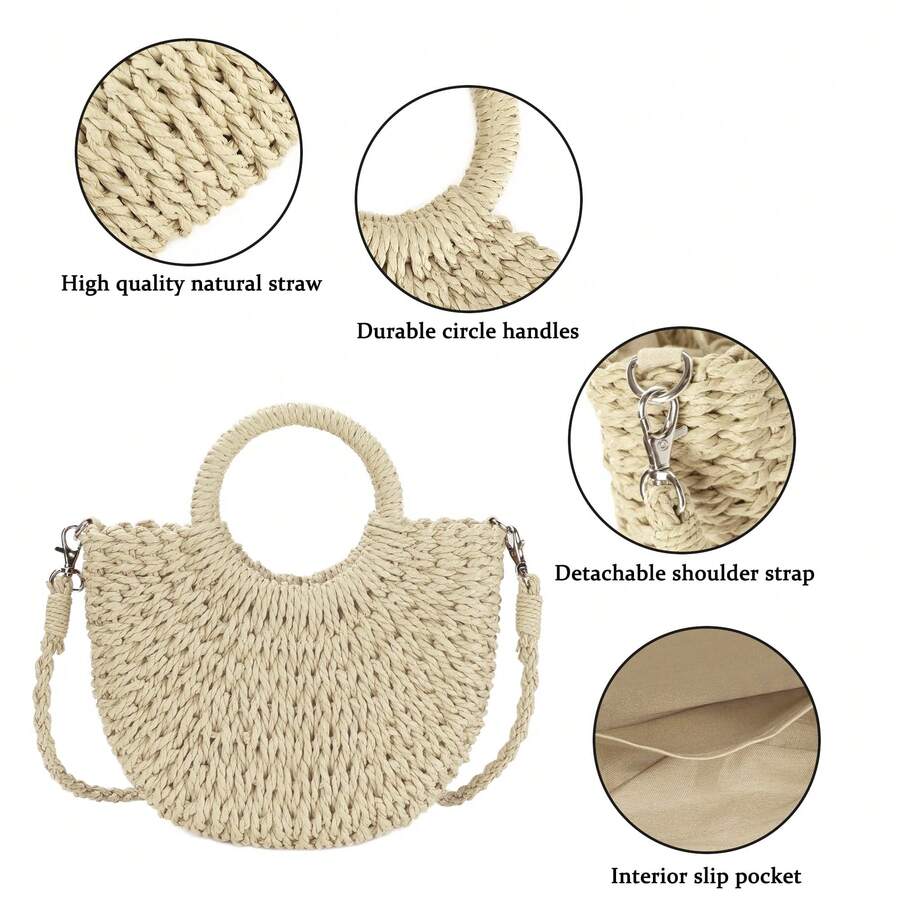 Oaoleer 1PC Straw Clutch Purses For Women Woven Straw Beach Sea Handbag Tote Bags For Summer