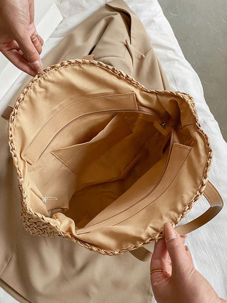 Classic Woven Bag Women's Round Beach Shoulder Bag, Women's Straw Woven Bag, Crossbody Bag, Handbag, Beach Essential, Beach Necessity, Beach Supplies And Summer Essential, Summer Vacation Bag, Holiday