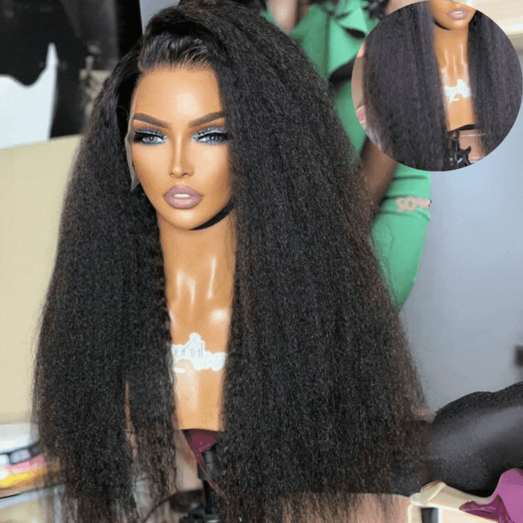 Natural Kinky Straight Glueless 5x5 / 13x4 HD Lace Long Wig 100% Human Hair - US Only