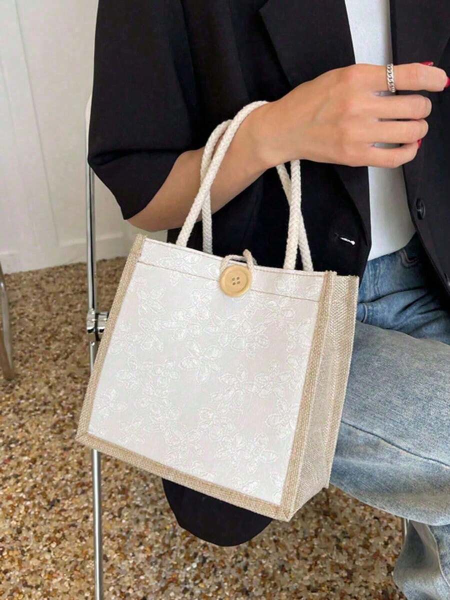 Linen Tote Bag, Blank Tote Bag, Reusable Fashionable Multipurpose Shopping Bag, Conference Gift Bag, DIY Design, Minimalist & Elegant, Suitable For Bridesmaid, Student, Back To School, Teacher Gifts