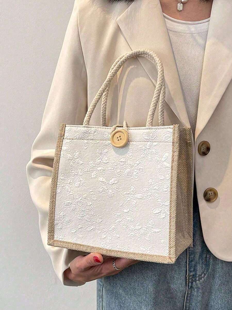 Linen Tote Bag, Blank Tote Bag, Reusable Fashionable Multipurpose Shopping Bag, Conference Gift Bag, DIY Design, Minimalist & Elegant, Suitable For Bridesmaid, Student, Back To School, Teacher Gifts