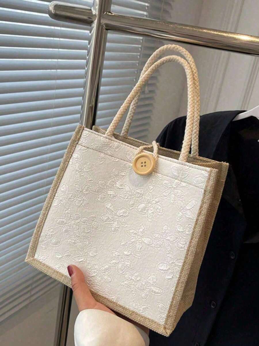 Linen Tote Bag, Blank Tote Bag, Reusable Fashionable Multipurpose Shopping Bag, Conference Gift Bag, DIY Design, Minimalist & Elegant, Suitable For Bridesmaid, Student, Back To School, Teacher Gifts