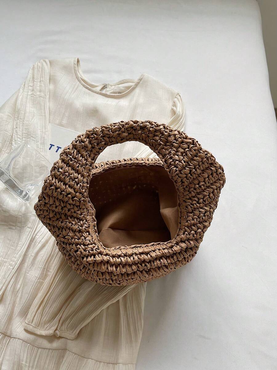 Fashionable Minimalist Handmade Straw Shoulder Tote Bag For Women, Summer, Straw Bag