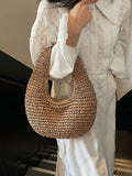 Fashionable Minimalist Handmade Straw Shoulder Tote Bag For Women, Summer, Straw Bag