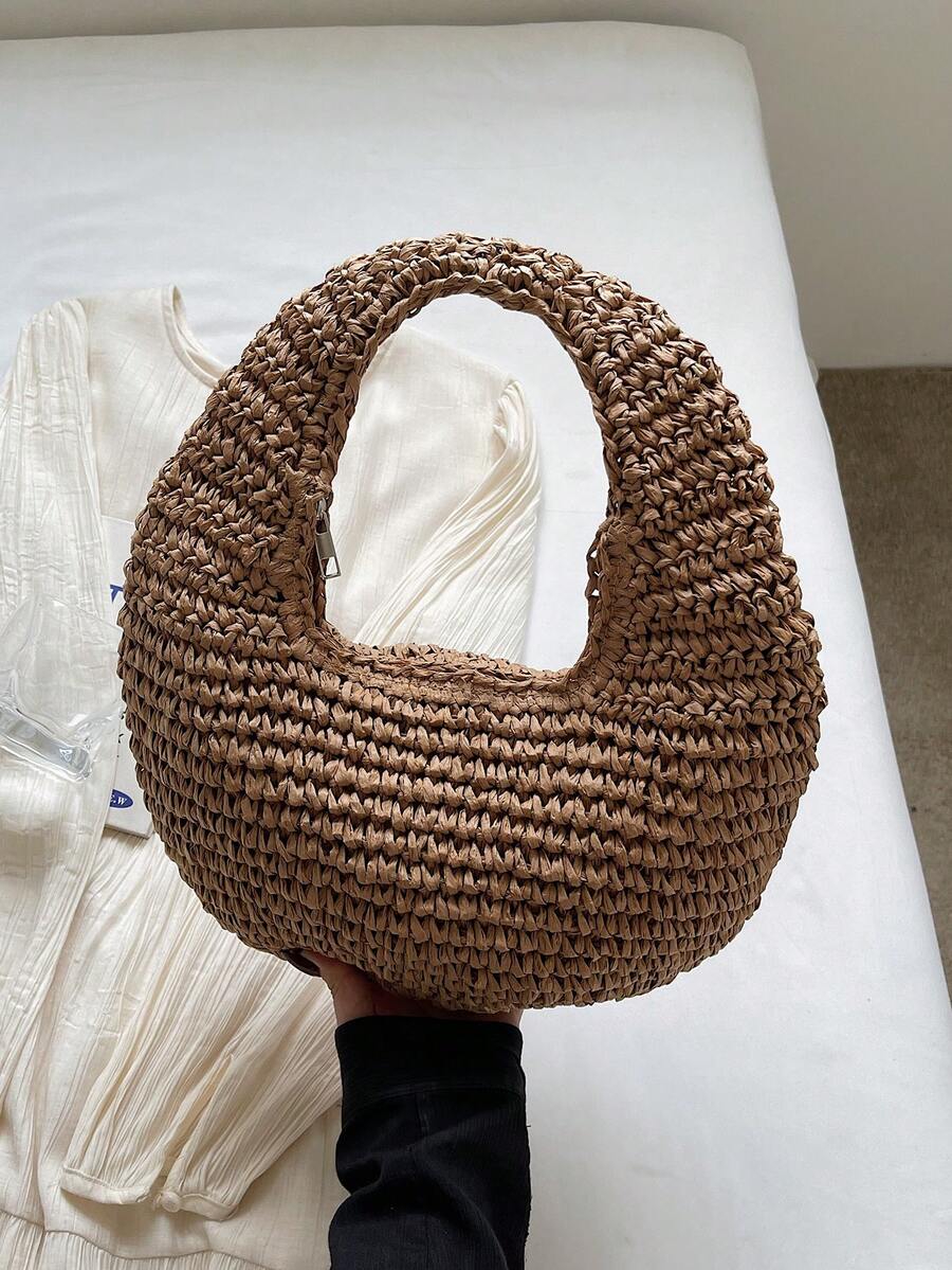 Fashionable Minimalist Handmade Straw Shoulder Tote Bag For Women, Summer, Straw Bag