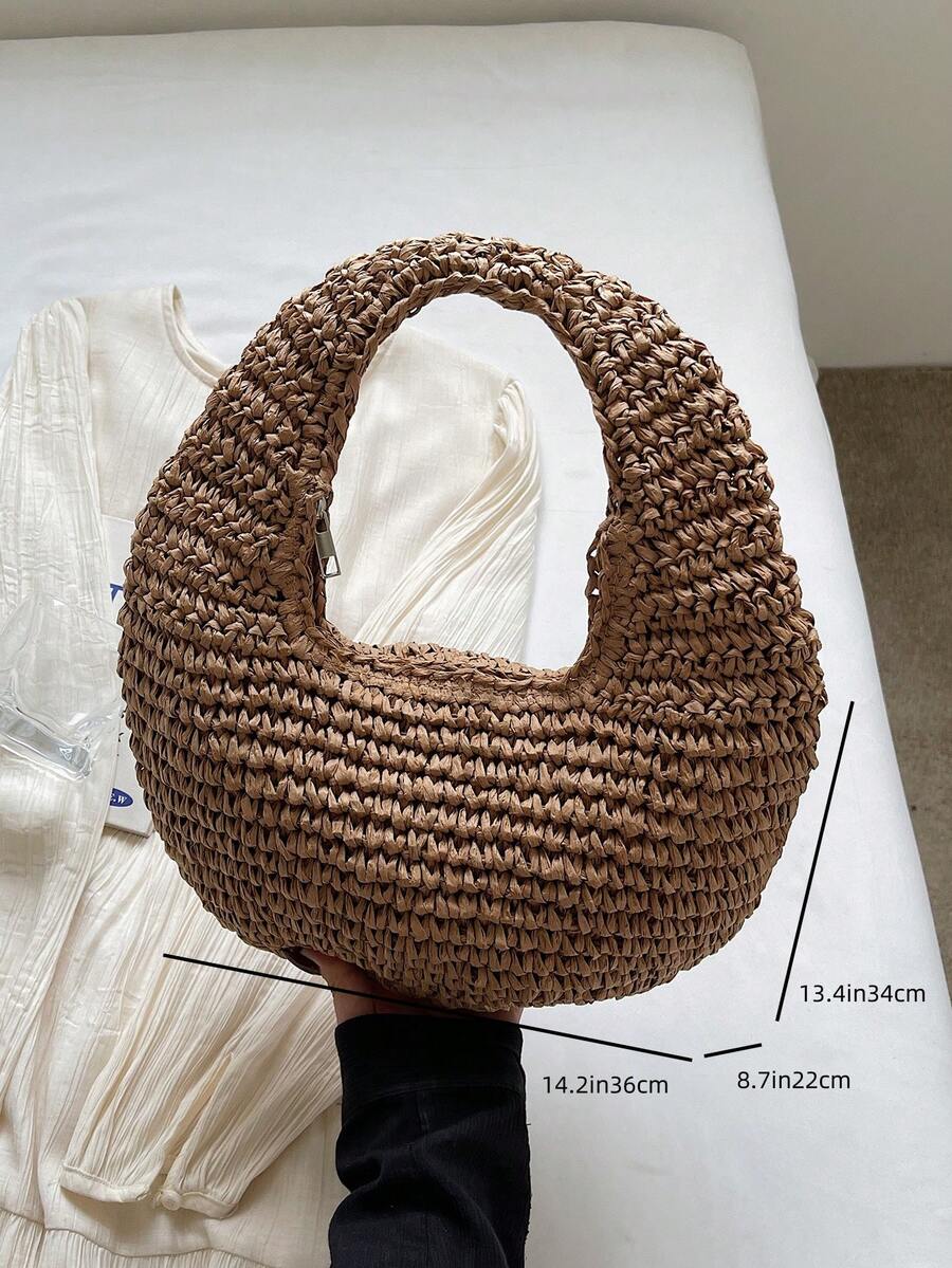 Fashionable Minimalist Handmade Straw Shoulder Tote Bag For Women, Summer, Straw Bag