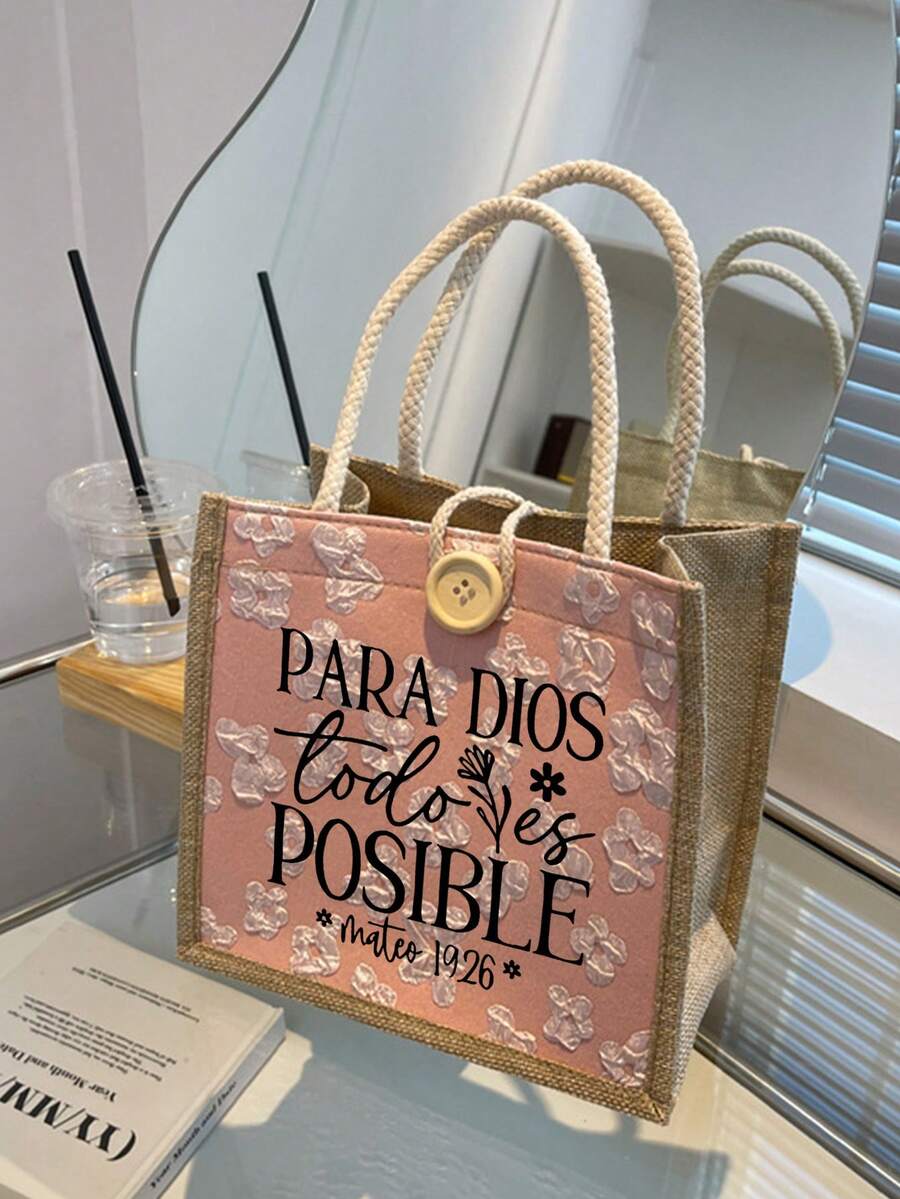 Christian Themed Tote Bag, Letter Print Reusable Tote Bag For Women, Dual Handle Shopping Book Bag, Large Capacity Shoulder Bag, Casual Handbag, Christmas Storage Bag, Back To School Lunch Bag, Lunch