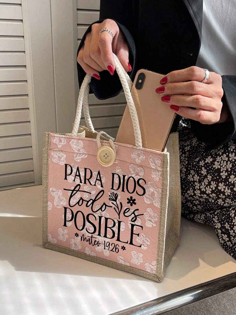 Christian Themed Tote Bag, Letter Print Reusable Tote Bag For Women, Dual Handle Shopping Book Bag, Large Capacity Shoulder Bag, Casual Handbag, Christmas Storage Bag, Back To School Lunch Bag, Lunch