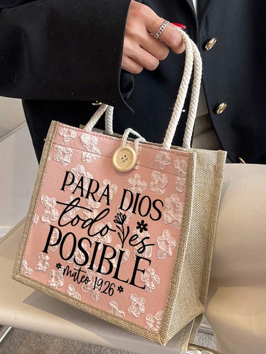 Christian Themed Tote Bag, Letter Print Reusable Tote Bag For Women, Dual Handle Shopping Book Bag, Large Capacity Shoulder Bag, Casual Handbag, Christmas Storage Bag, Back To School Lunch Bag, Lunch