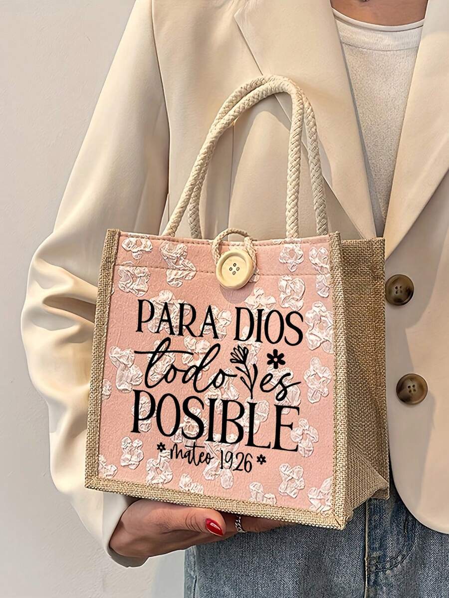 Christian Themed Tote Bag, Letter Print Reusable Tote Bag For Women, Dual Handle Shopping Book Bag, Large Capacity Shoulder Bag, Casual Handbag, Christmas Storage Bag, Back To School Lunch Bag, Lunch