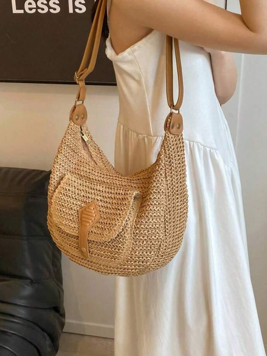 Dedoo Fashionable Minimalist Woven Crossbody Bag, Women's Versatile Casual Shoulder Bag, Suitable For Summer Beach Vacation, Beach Tote, Ideal For Summer, Vacation And Daily Use, Travel Essential