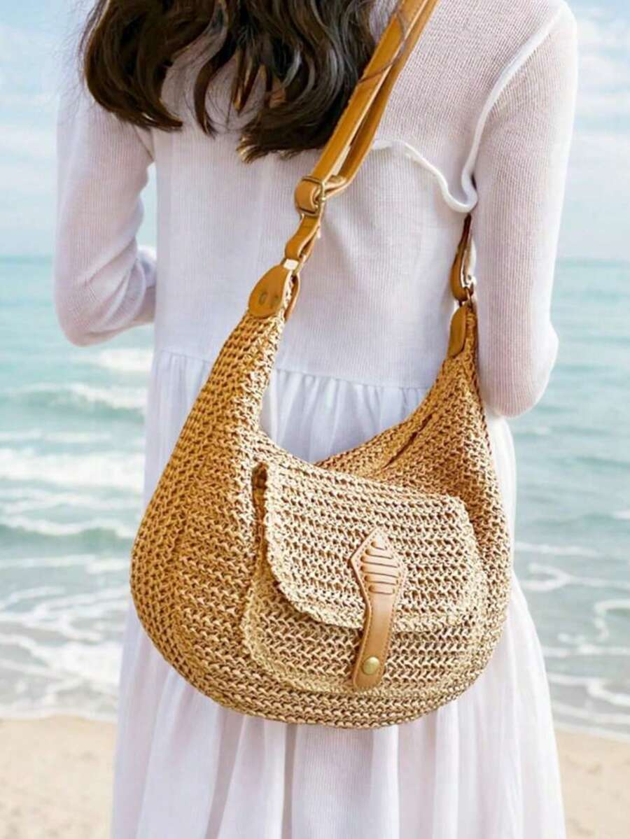 Dedoo Fashionable Minimalist Woven Crossbody Bag, Women's Versatile Casual Shoulder Bag, Suitable For Summer Beach Vacation, Beach Tote, Ideal For Summer, Vacation And Daily Use, Travel Essential