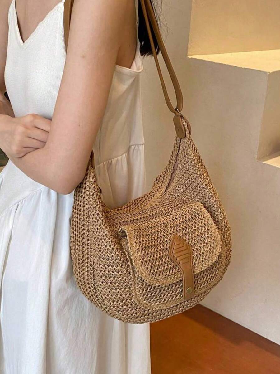Dedoo Fashionable Minimalist Woven Crossbody Bag, Women's Versatile Casual Shoulder Bag, Suitable For Summer Beach Vacation, Beach Tote, Ideal For Summer, Vacation And Daily Use, Travel Essential