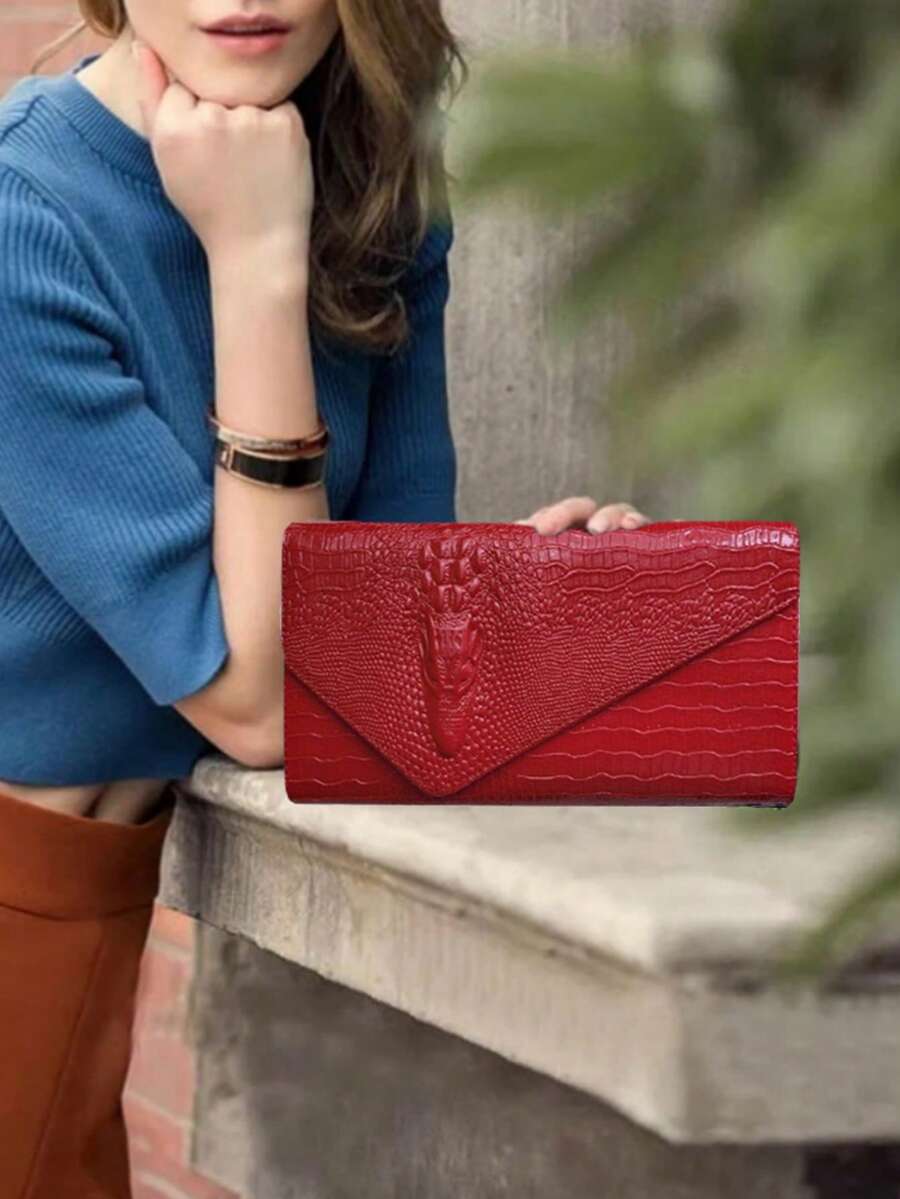 Luxury PU Leather Crossbody Bag, Fashionable & Versatile Women's Tote Handbag, Personalized & Stylish Crocodile Pattern Clutch Bag