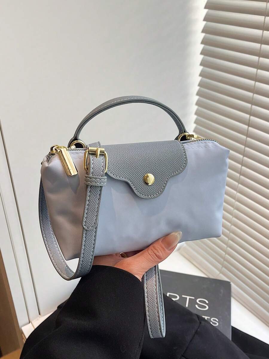 Women's Fashion Casual Versatile Color Block Dumpling Shaped Tote Bag, Minimalist Nylon Square Handbag, Retro Style Shoulder Bag With Detachable Strap, Suitable For Teenagers, College Students, Young