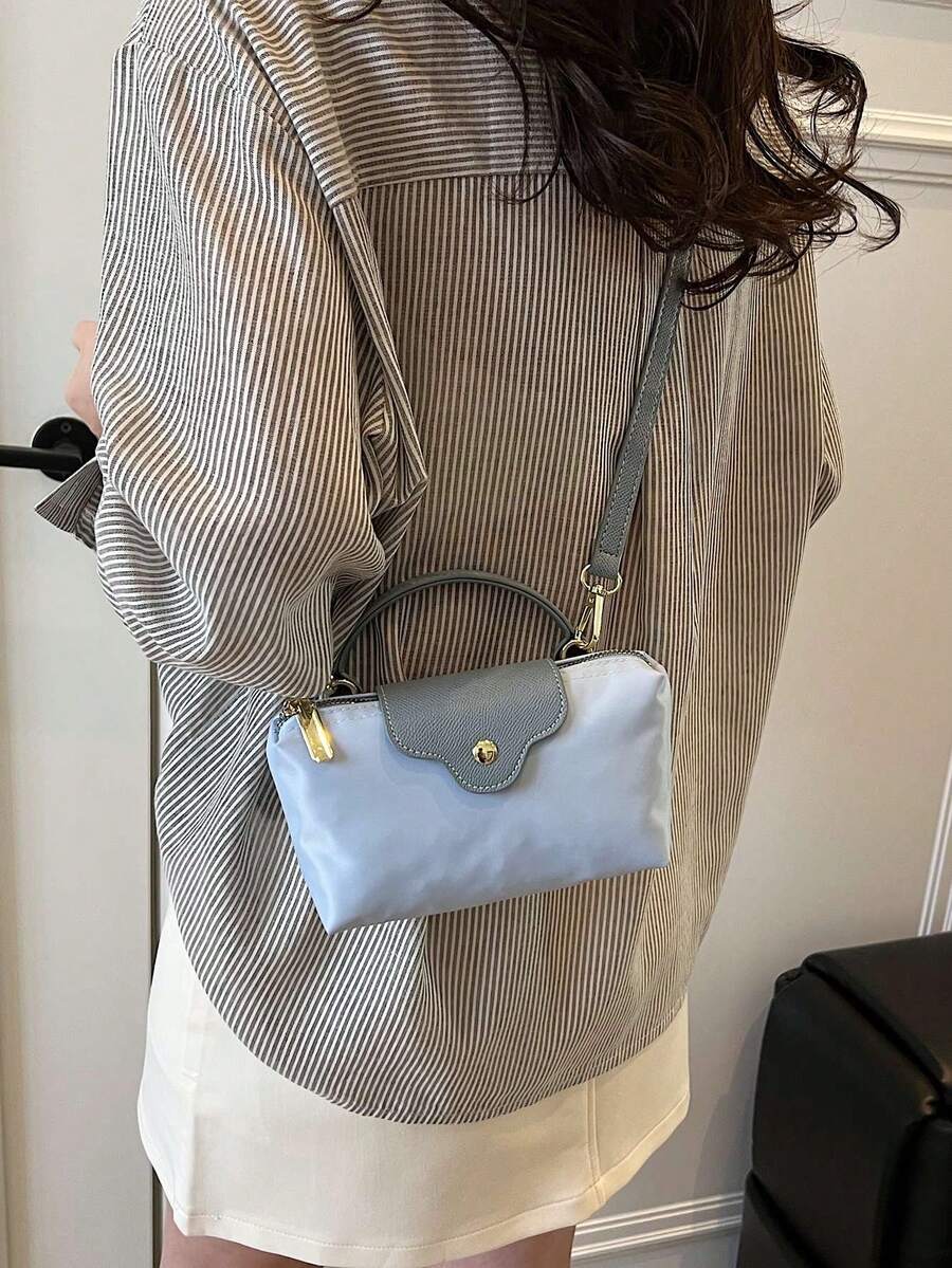 Women's Fashion Casual Versatile Color Block Dumpling Shaped Tote Bag, Minimalist Nylon Square Handbag, Retro Style Shoulder Bag With Detachable Strap, Suitable For Teenagers, College Students, Young