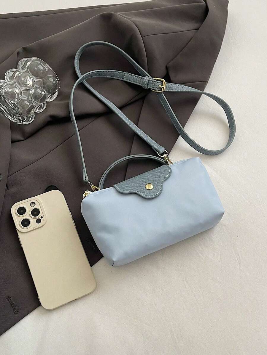 Women's Fashion Casual Versatile Color Block Dumpling Shaped Tote Bag, Minimalist Nylon Square Handbag, Retro Style Shoulder Bag With Detachable Strap, Suitable For Teenagers, College Students, Young