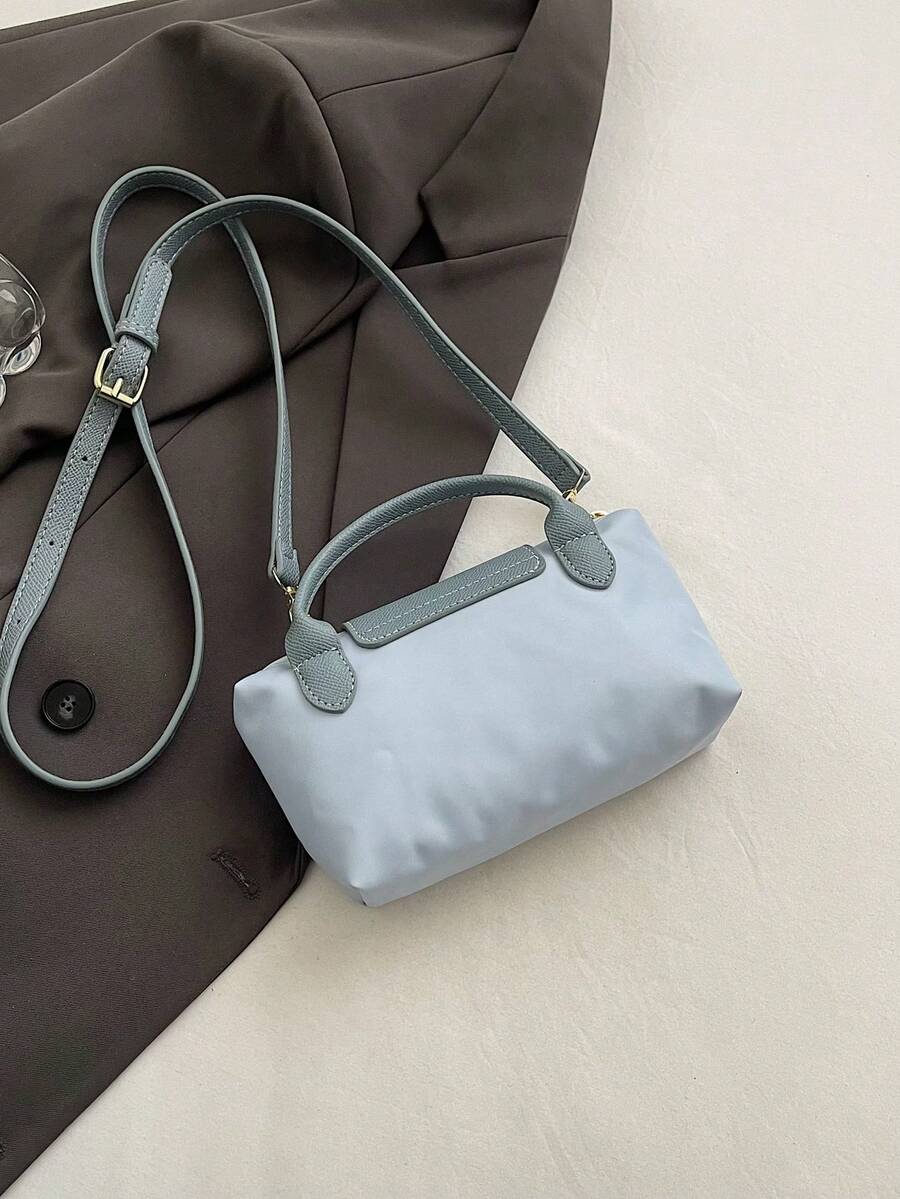 Women's Fashion Casual Versatile Color Block Dumpling Shaped Tote Bag, Minimalist Nylon Square Handbag, Retro Style Shoulder Bag With Detachable Strap, Suitable For Teenagers, College Students, Young