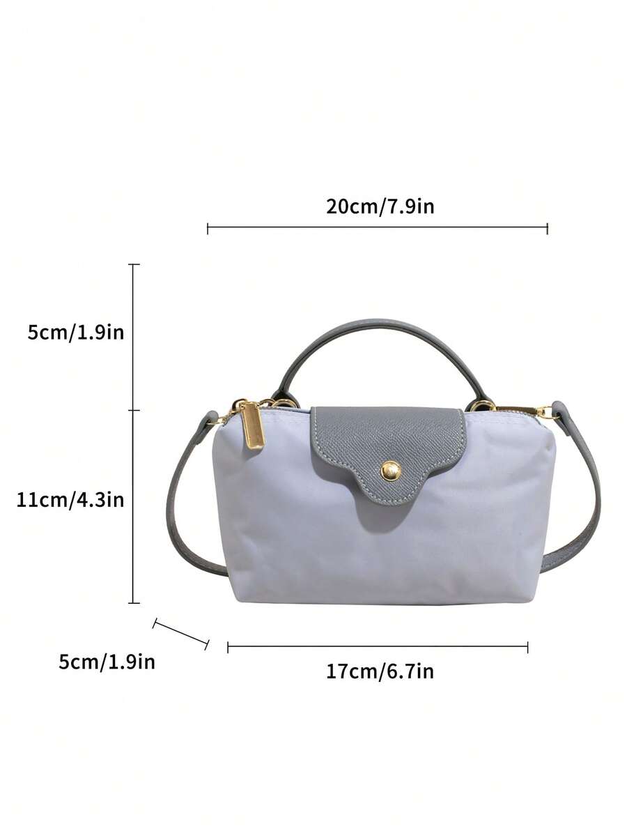 Women's Fashion Casual Versatile Color Block Dumpling Shaped Tote Bag, Minimalist Nylon Square Handbag, Retro Style Shoulder Bag With Detachable Strap, Suitable For Teenagers, College Students, Young