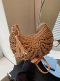 Yogodlns Half Round Straw Bag For Women Summer Beach Rattan Shoulder Bag Zipper