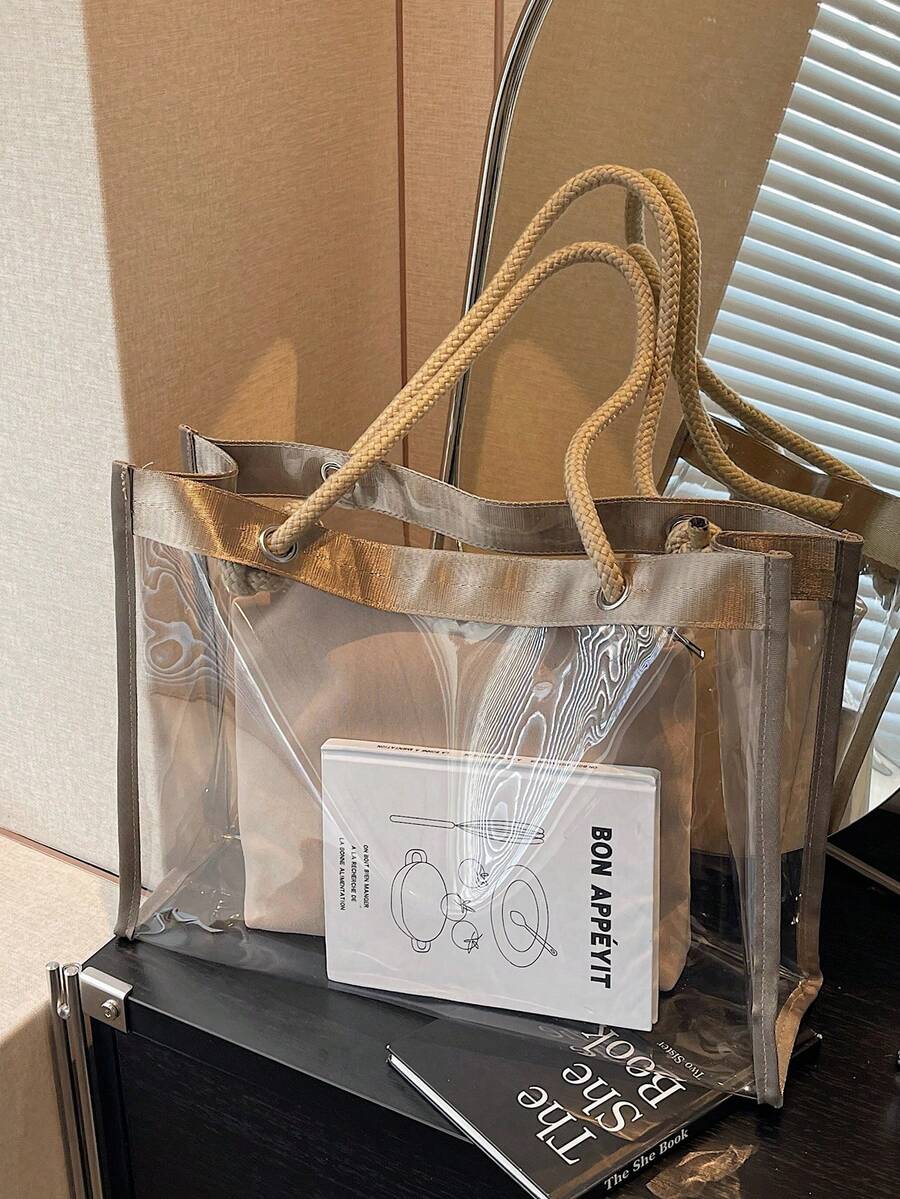 Simple Transparent Beach Tote Bag, Large Capacity Shoulder Handbag For Women, Beach Bags