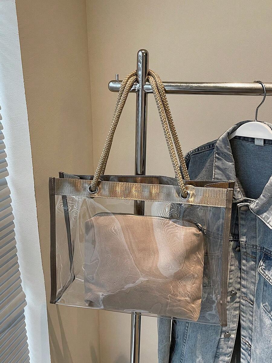 Simple Transparent Beach Tote Bag, Large Capacity Shoulder Handbag For Women, Beach Bags