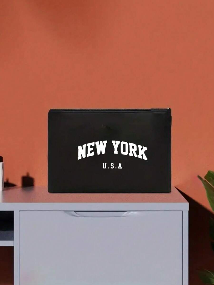 Women's "New York" Letter Black Canvas Tote Bag, Shoulder Bag, With Pockets, Reusable, Shopping Bag, Fashion Handbag, Women's Casual Tote, Practical Shopping Bag, Storage Bag, Suitable For Supermarket