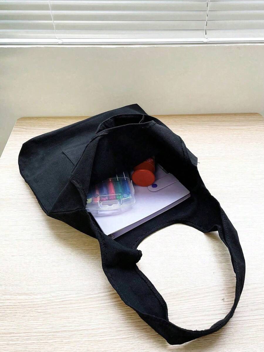Women's "New York" Letter Black Canvas Tote Bag, Shoulder Bag, With Pockets, Reusable, Shopping Bag, Fashion Handbag, Women's Casual Tote, Practical Shopping Bag, Storage Bag, Suitable For Supermarket