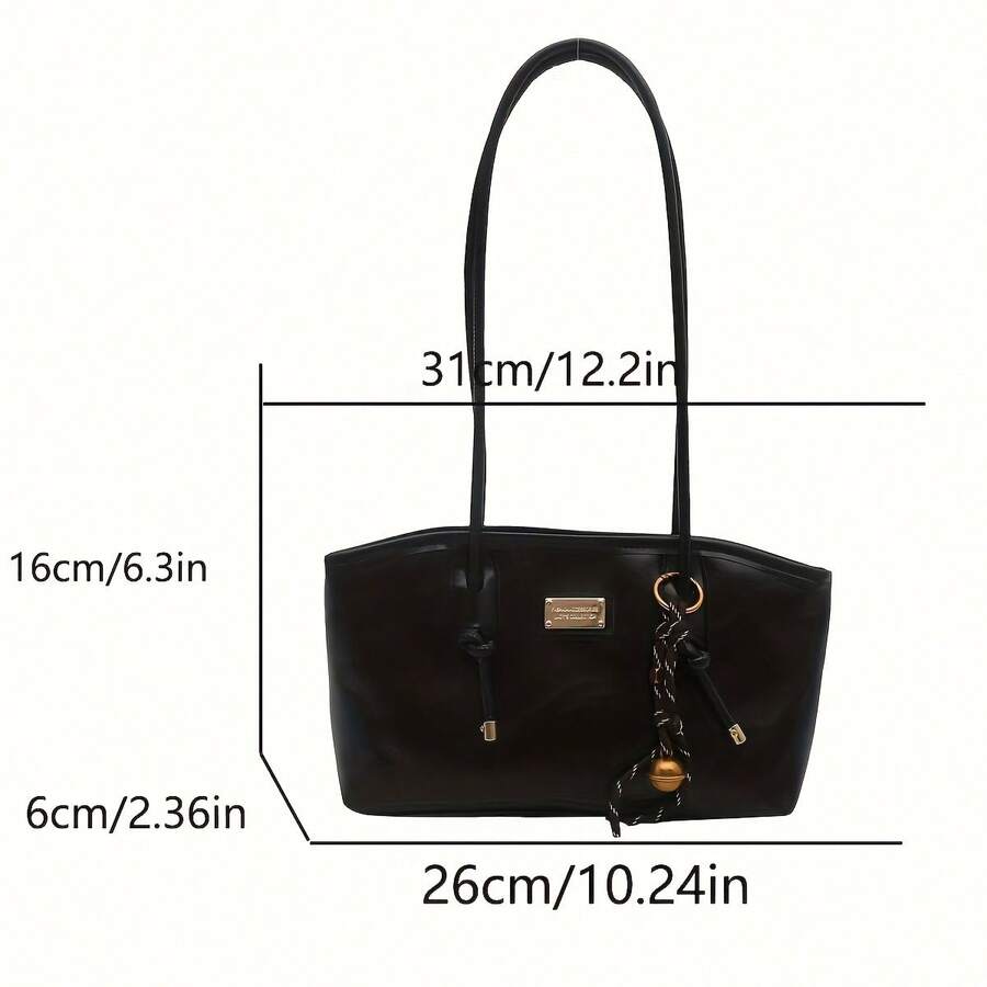 Christmas & New Year Gift Retro Tote Shoulder Bag For Women, Fashion Underarm Handbag With Bell Charm